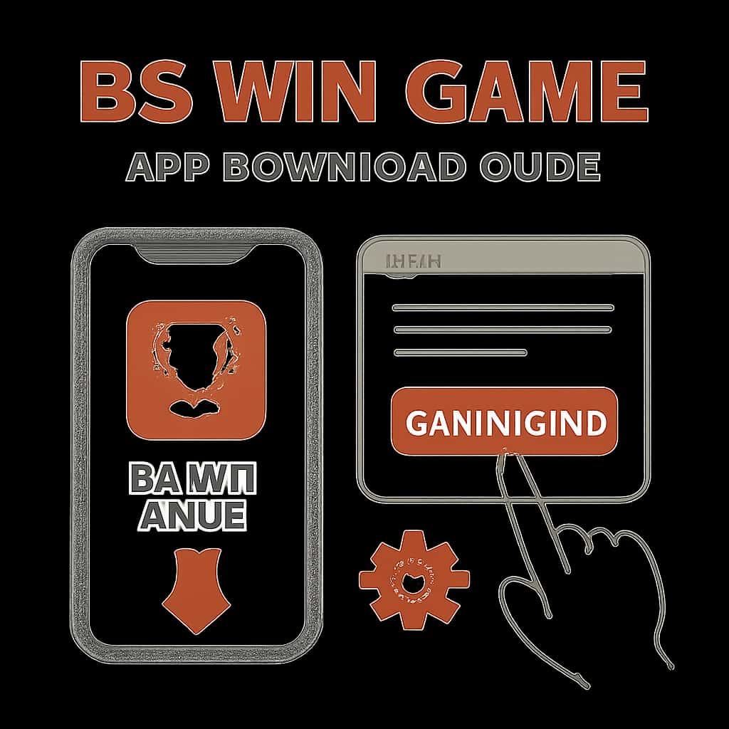 An educational illustration showing the steps to download the BS Win Game app.