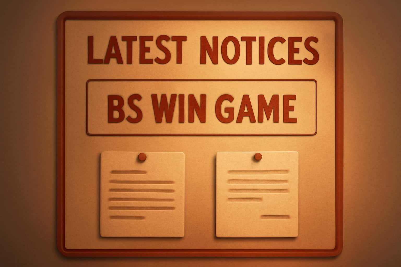 An informational graphic displaying the latest notices for BS Win Game with a modern design.