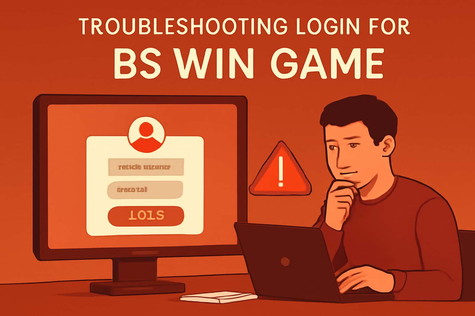 A visual depiction of troubleshooting login issues for BS Win Game with a high-tech theme.
